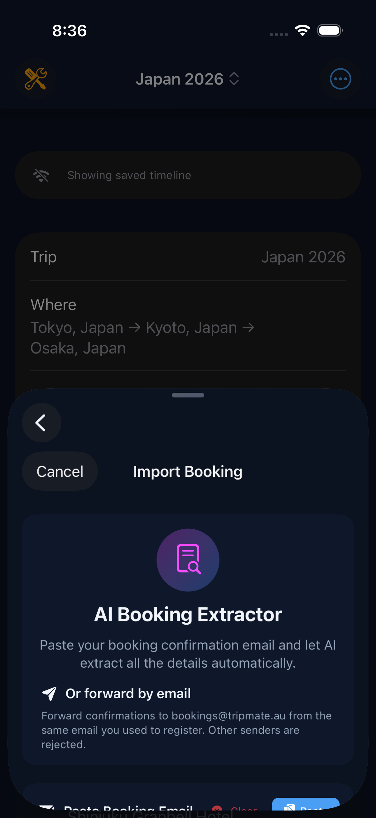 Trip budget tracking on iPhone