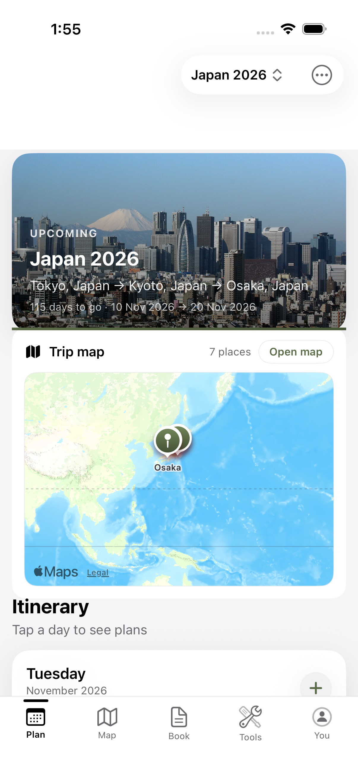 Shared trip timeline on iPhone